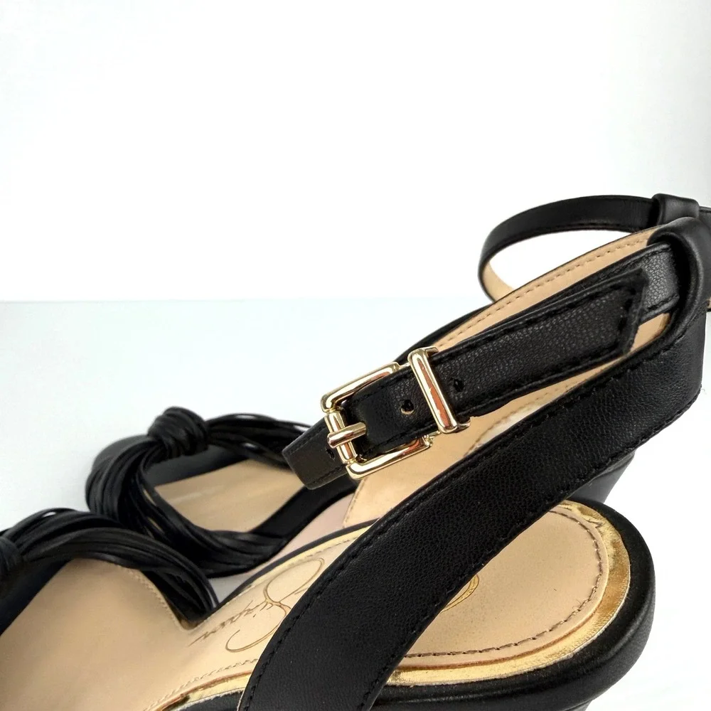 Jessica Simpson Womens Black Strappy Knotted Stiletto Heel Sandals Ankle Strap